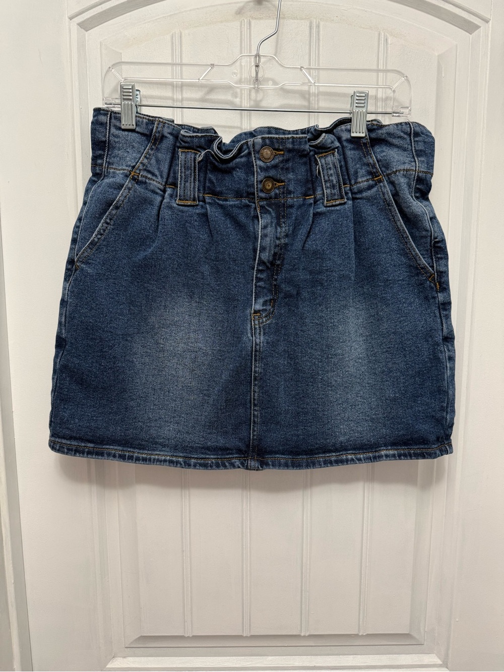 ANGEL KISS Womens Mid Rise Pencil Mini Skirt Size L Mid Wash Blue Denim (56-7)
